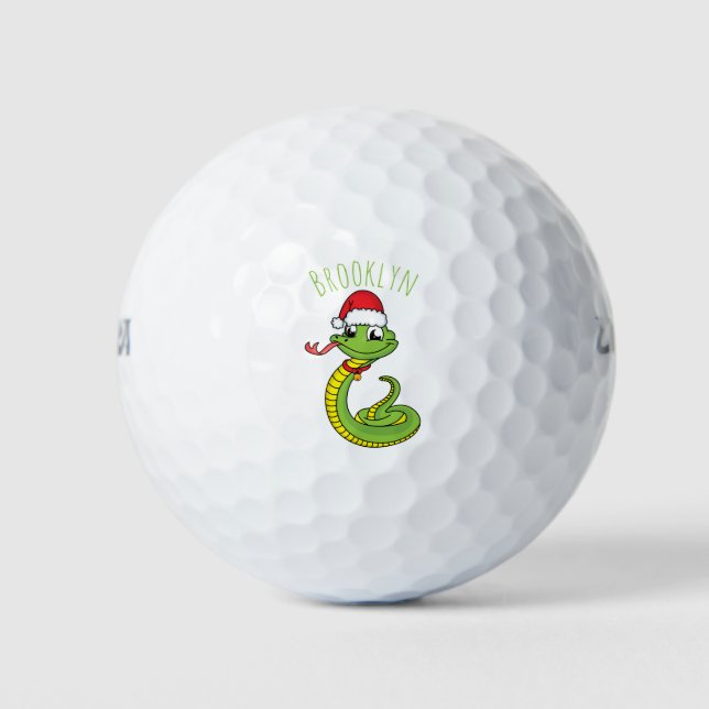 Cute green snake with santa hat cartoon golfball (Vorderseite)