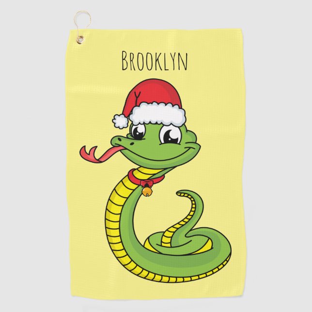 Cute green snake with santa hat cartoon golfhandtuch (Vorderseite)