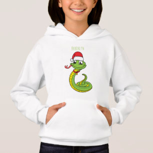 Cute green snake with santa hat cartoon hoodie