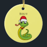 Cute green snake with santa hat cartoon keramik ornament<br><div class="desc">Diese niedliche grüne Schlange ist für Weihnachten bereit! Gezeichnet in lustigen Cartoon Stil.</div>