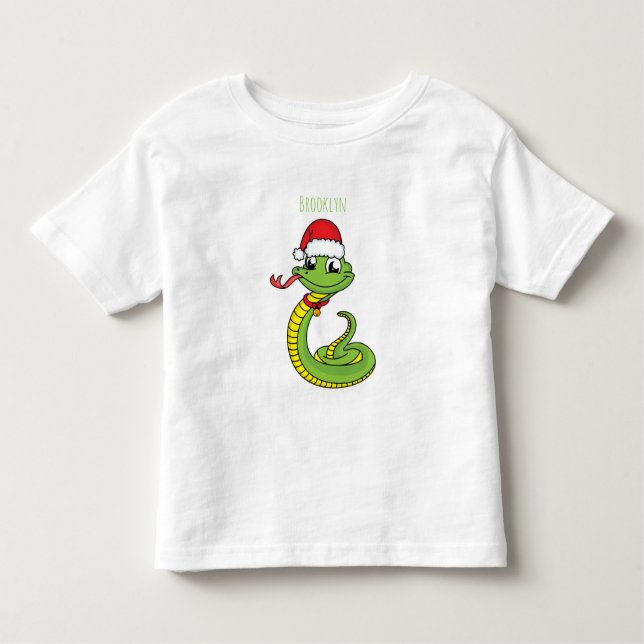 Cute green snake with santa hat cartoon kleinkind t-shirt (Vorderseite)
