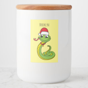 Cute green snake with santa hat cartoon lebensmitteletikett