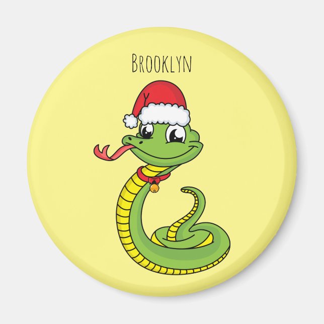 Cute green snake with santa hat cartoon magnet (Vorne)