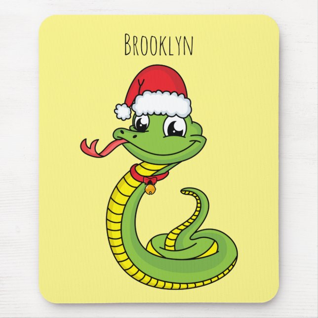 Cute green snake with santa hat cartoon mousepad (Vorne)