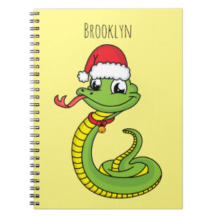 Cute green snake with santa hat cartoon notizblock