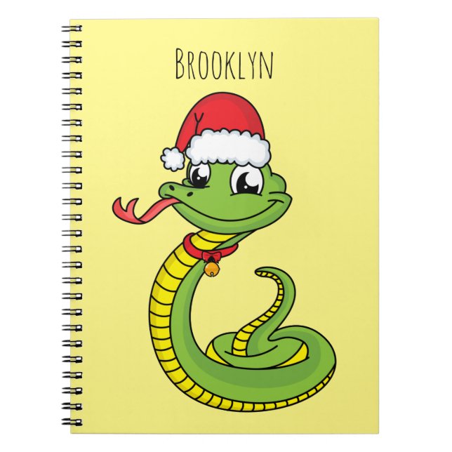 Cute green snake with santa hat cartoon notizblock (Vorderseite)