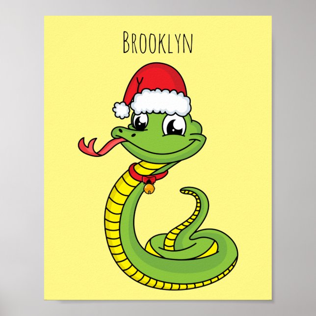 Cute green snake with santa hat cartoon poster (Vorne)