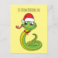 Cute green snake with santa hat cartoon
