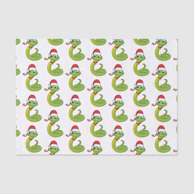 Cute green snake with santa hat cartoon seidenpapier (Vorderseite)