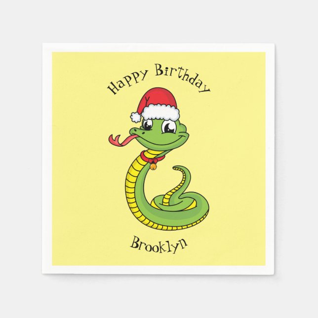 Cute green snake with santa hat cartoon serviette (Vorderseite)