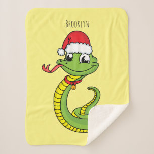 Cute green snake with santa hat cartoon sherpadecke