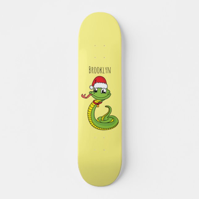 Cute green snake with santa hat cartoon skateboard (Vorne)