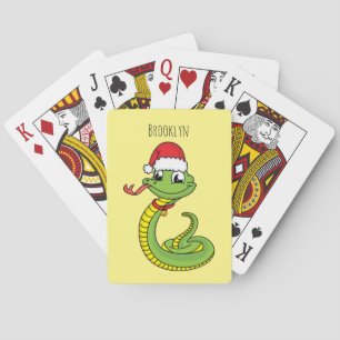 Cute green snake with santa hat cartoon spielkarten