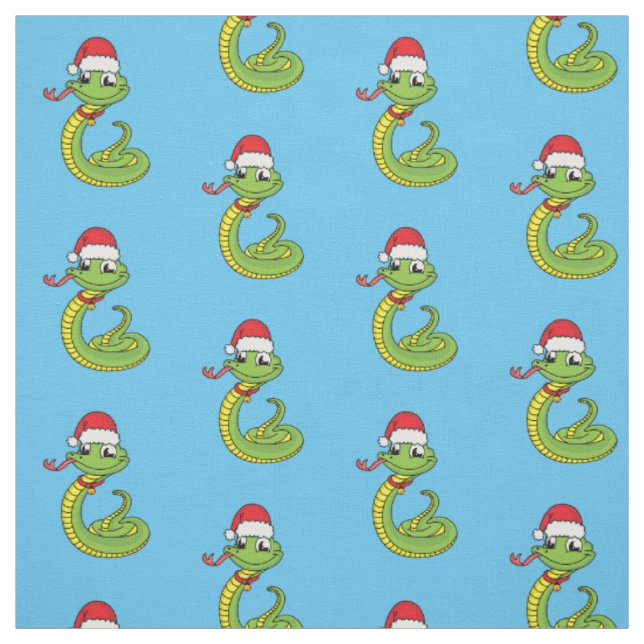 Cute green snake with santa hat cartoon stoff (Muster)