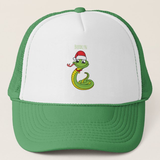 Cute green snake with santa hat cartoon truckerkappe (Vorderseite)