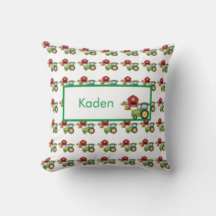 Cute green tractor and red barn personalized kissen
