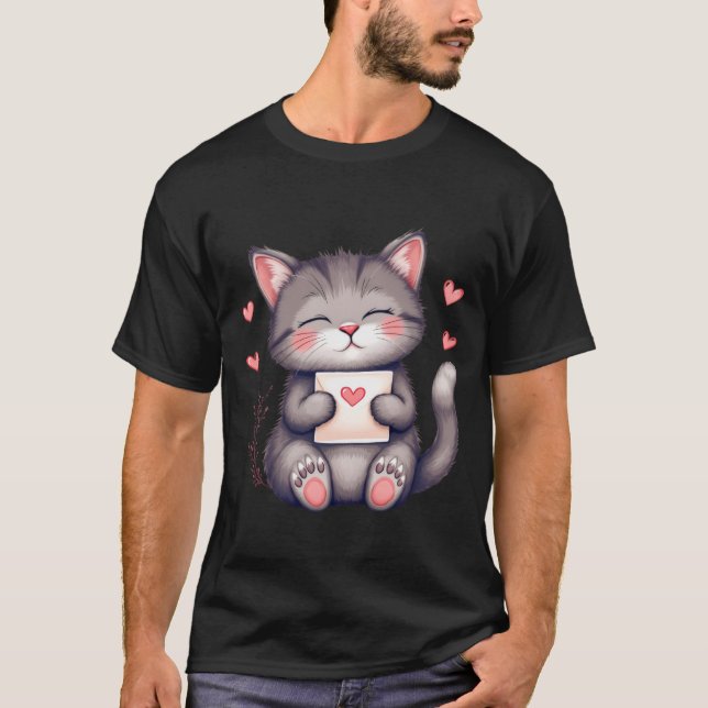 Cute Grey Kitten Holding Love Letter ✨🐾💌 T-Shirt (Vorderseite)