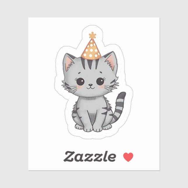 Cute Grey Tabby Kitten Birthday Party Sticker (Blatt)