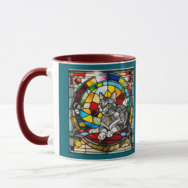 Cute Grey Tabby Stained Glass Tasse