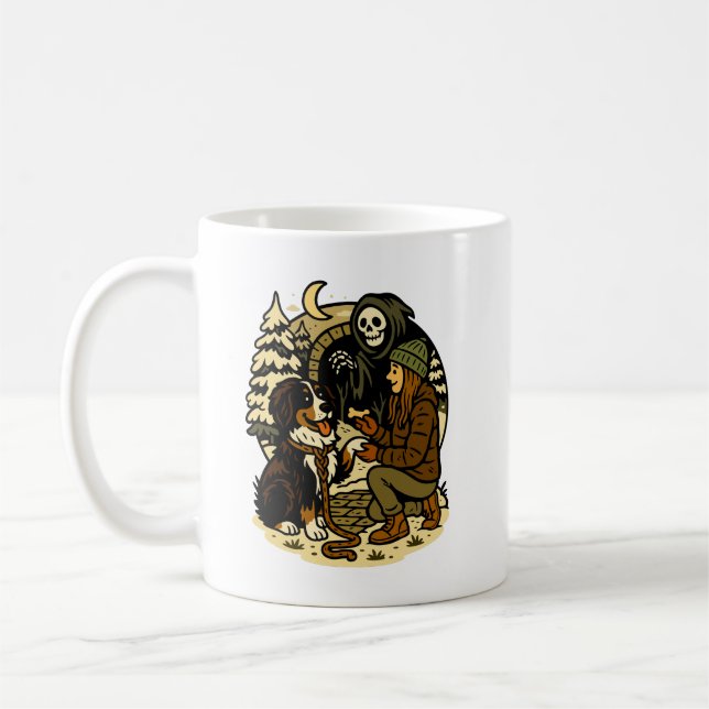 Cute Grim Reaper Girl and Dog Spooky Forest Night Kaffeetasse (Links)
