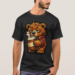 Cute Grizzly Bear Coffee Lover Funny Coffee Design T-Shirt