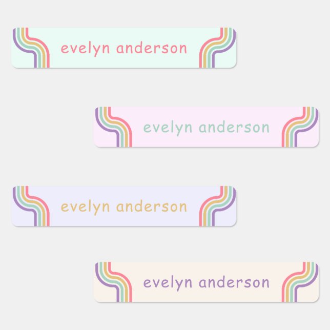 Cute Groovy Retro Colorful Custom Name Waterproof Etiketten (Gruppe)