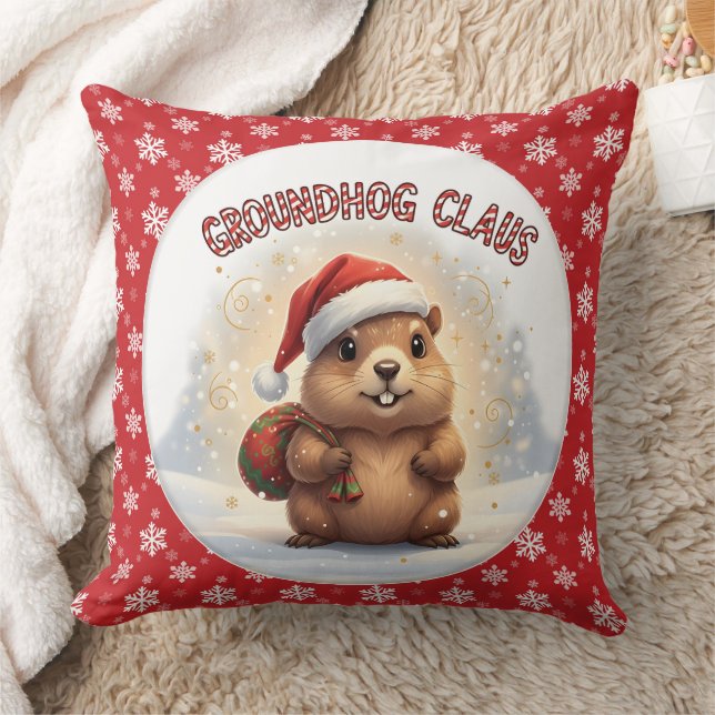 Cute Groundhog Claus Funny Groundhog Christmas Kissen (Decke)