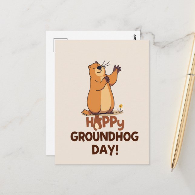 Cute Groundhog Illustration Classic Groundhog Day Postkarte (Vorderseite/Rückseite Beispiel)