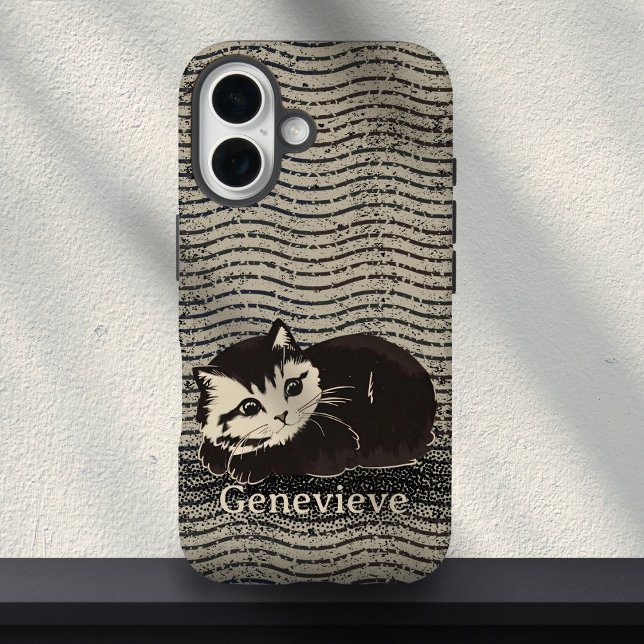 Cute Grunge Black White Cat Custom Name  Case-Mate iPhone Hülle (Von Creator hochgeladen)