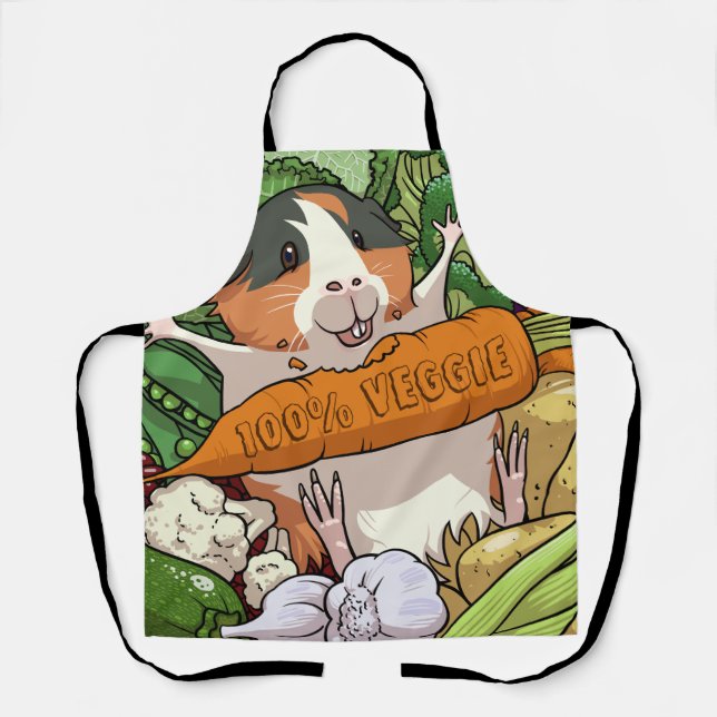 Cute Guinea Pig 100% Veggie Carrot Vegan Cartoon Schürze (Vorderseite)