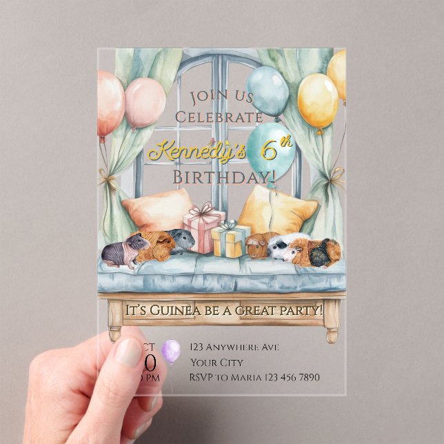 Cute Guinea Pig Acrylic Birthday Party Invitation Acryleinladungen (Insitu (Handheld))