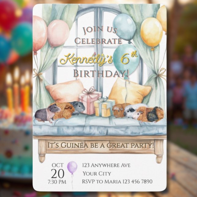 Cute Guinea Pig Watercolor Birthday Party Einladung (Von Creator hochgeladen)