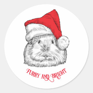 Cute Guinea Pig with Christmas hat, furry and brig Runder Aufkleber