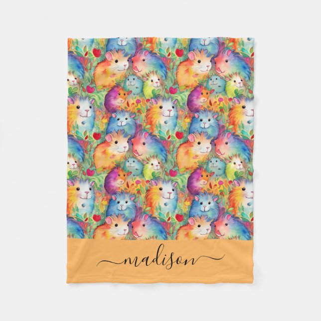 Cute guinea pigs pattern script name fleecedecke (Vorderseite)