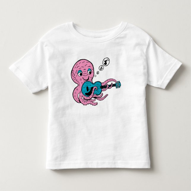 Cute Guitar Player Octopus Kleinkind T-shirt (Vorderseite)