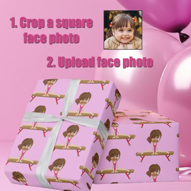 Cute Gymnastics Girl Custom Kids Face Photo Geschenkpapier (Von Creator hochgeladen)