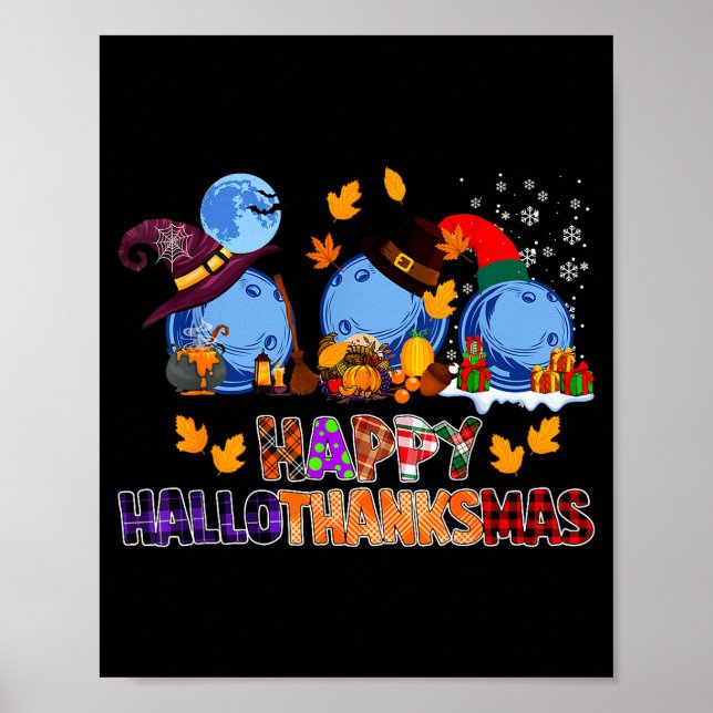 Cute Hallothanksmas Bowling Halloween Thanksgiving Poster (Vorne)