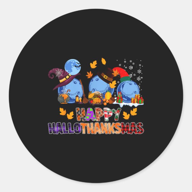 Cute Hallothanksmas Bowling Halloween Thanksgiving Runder Aufkleber (Vorderseite)