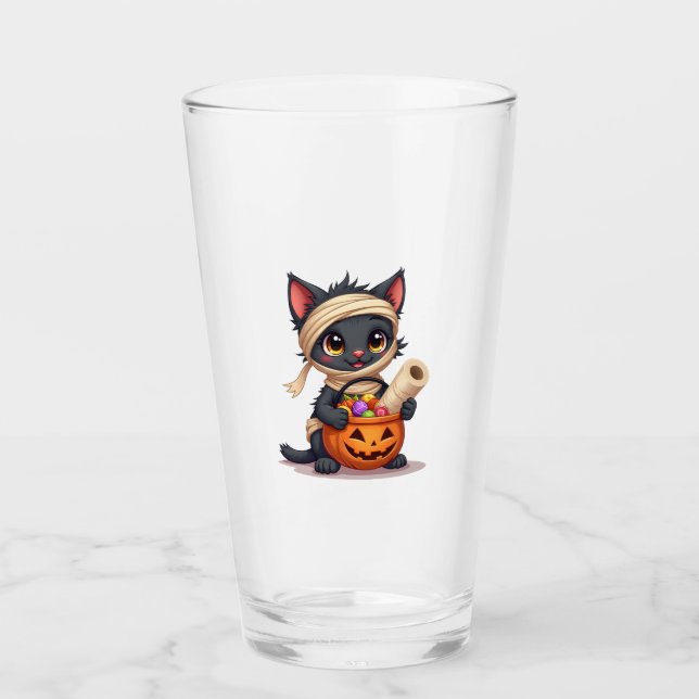 Cute Halloween Black Cat Pumpkin Trick or Treat Gi Glas (Vorderseite)