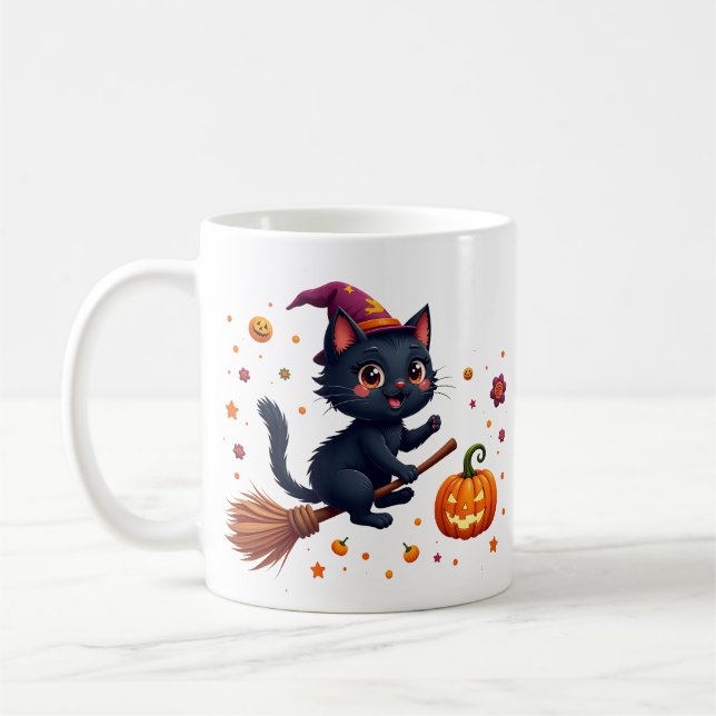 Cute halloween black kitten witch mug kaffeetasse (Links)