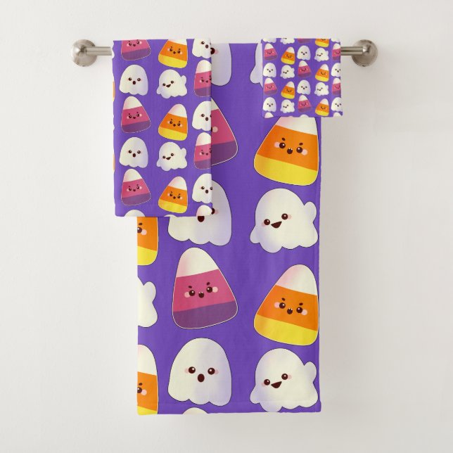 Cute Halloween Candy And Ghost Pattern Badhandtuch Set (Insitu)