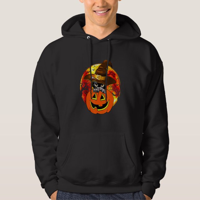 Cute Halloween Cat Witch Hat Pumpkin Scary Pet Moo Hoodie (Vorderseite)