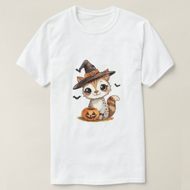 Cute Halloween Cat with Pumpkin T-Shirt (Design vorne)