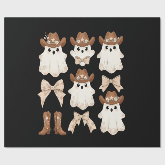 Cute Halloween Cowboy Ghost Geschenkpapier (Flach)