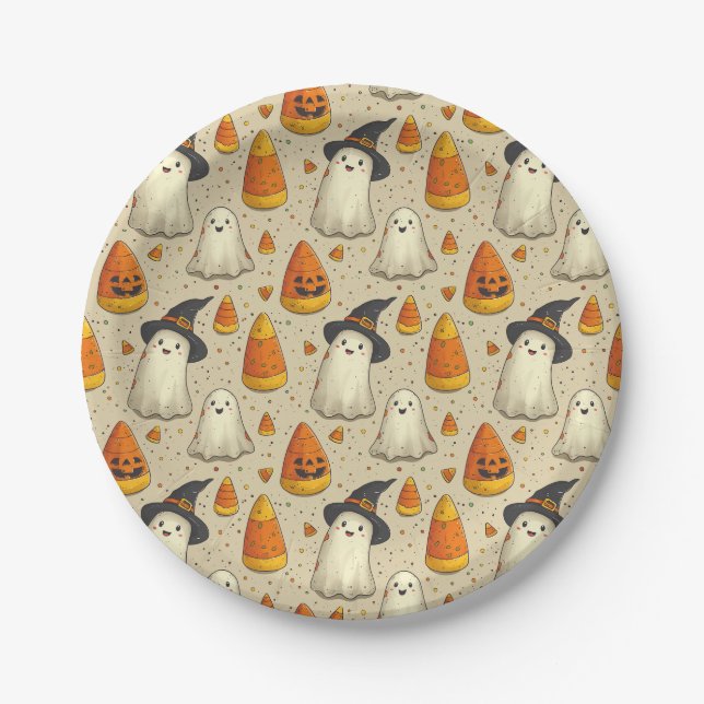 Cute Halloween Decoration Ghosts  Pappteller (Vorderseite)