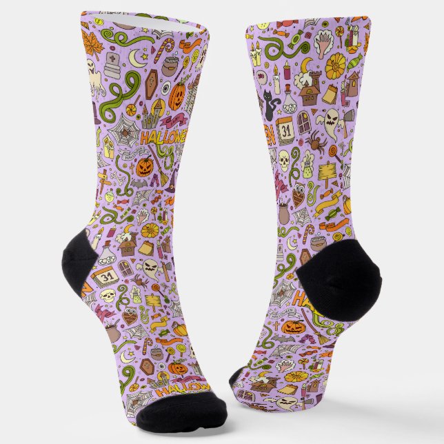 Cute Halloween Doodle Pattern Socken (Gewinkelt)