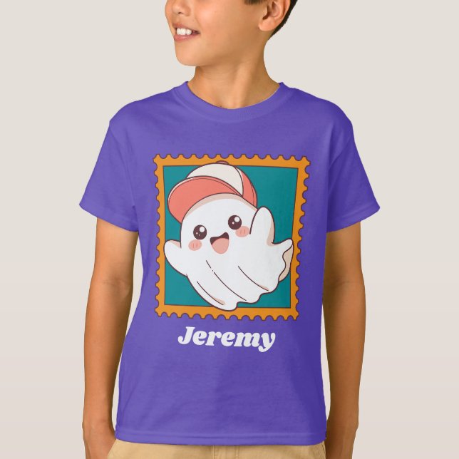 Cute Halloween Ghost Baseball Cap Kids Name T-Shirt (Vorderseite)