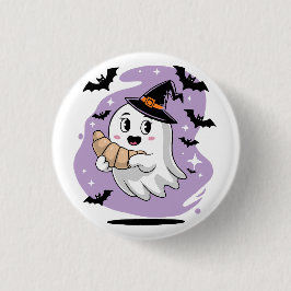 Cute Halloween Ghost Croissant Haunting Button