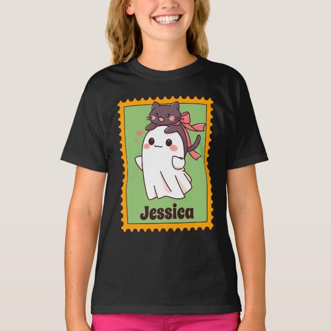 Cute Halloween Ghost Custom Name Stamp T-Shirt (Vorderseite)