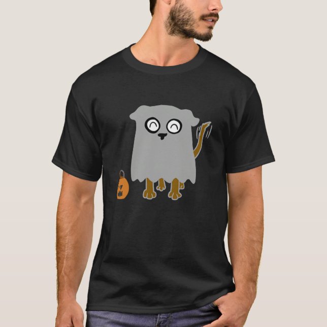 Cute Halloween Ghost Dog Trick Or Treating Pocket  T-Shirt (Vorderseite)